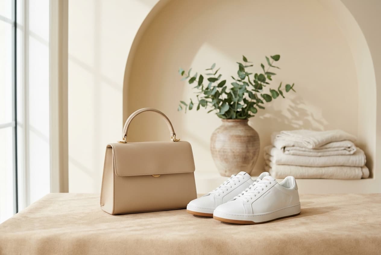 Product category preview showing shoes, bag, and home items
